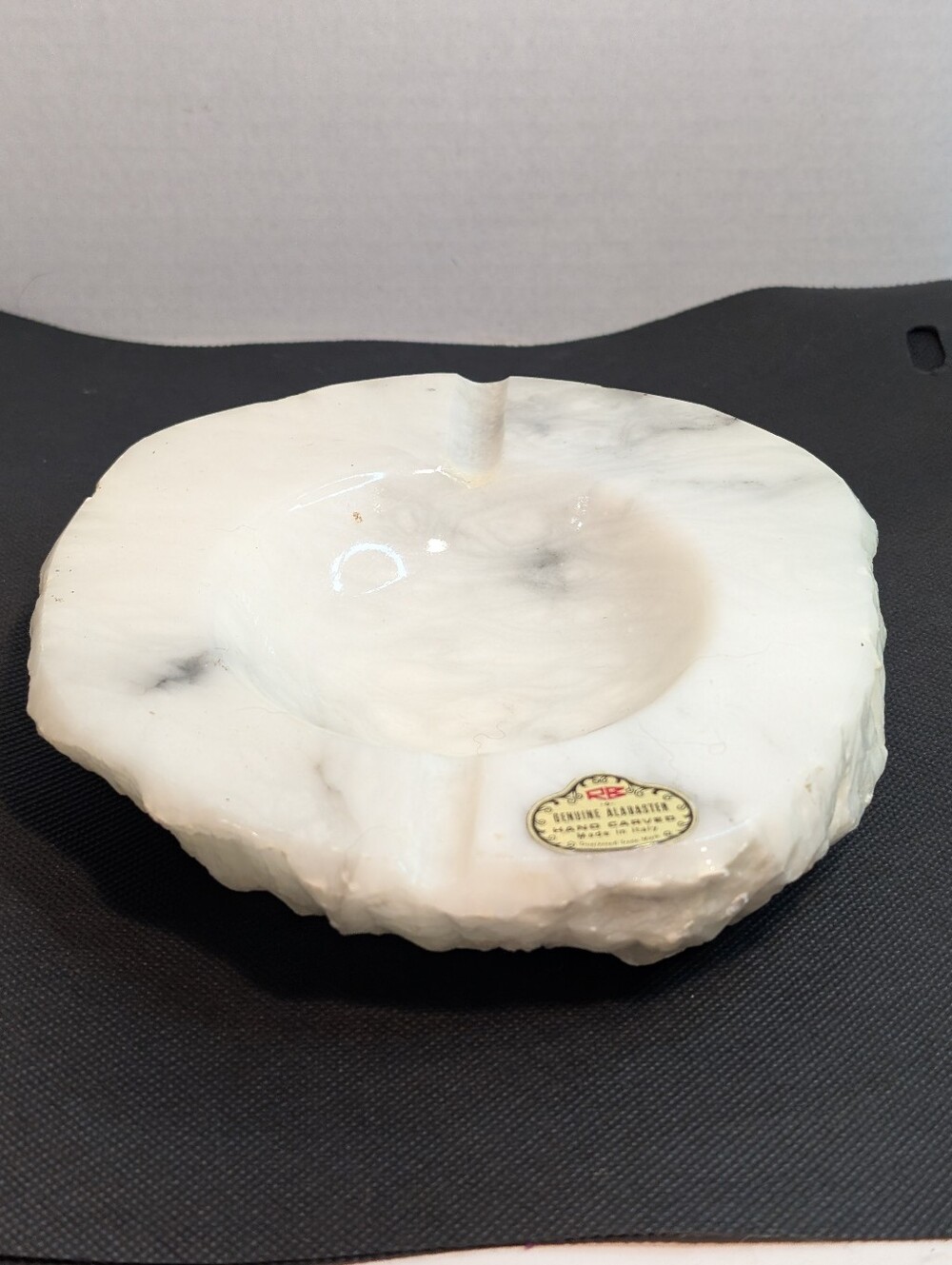 Vintage Genuine Alabaster Ashtray Hand Carved Made In Italy Marble Stone.